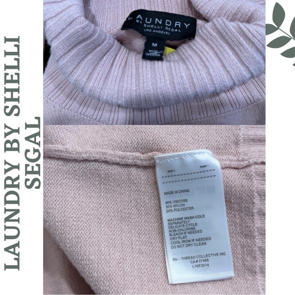 🛍️3/$40 Laundry Shelli Segal Light Pink Turtleneck Sweater Rib Pullover Medium - Picture 8 of 8